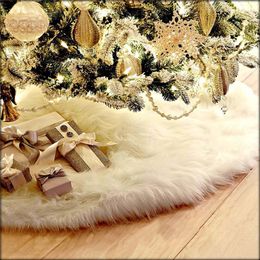 White Plush Christmas Tree Skirt Carpet Large Snowy White Faux Fur Floor Mat Xmas Decorations New Year Ornaments 48 inches JK1910