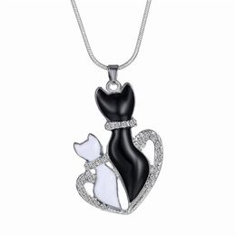 Diamond Cat Necklaces black white love necklace necklace jewelry women necklace enamel jewelry Christams