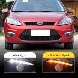 2Pcs LED Daytime Running Lights For Ford Focus 2 Sedan MK2 2009 - 2014 Auto Dimming Function DRL Fog light with turn signal
