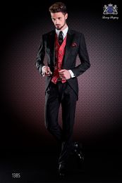 Fashionable One Button Groomsmen Peak Lapel Groom Tuxedos Men Suits Wedding/Prom/Dinner Best Man Blazer(Jacket+Pants+Tie+Vest) 749