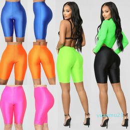 Wholesale-Women High Waist Yoga Compression Shiny Skinny Shorts Tummy Control Short Leggings Workout Athletic Sport Gym Fitness Shorts