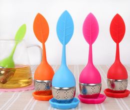 Leaf Silicone Tea Infuser with Tray Multicolor Food Grade Infusers Tea Bag Philtre Creative Stainless Steel Tea Strainers 10pcs epacket