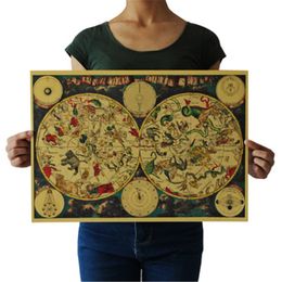 Vintage Style Retro Kraft Paper Poster Gifts Ancient Zodiac Constellation Map Poster Wall Sticker 51.5X36cm