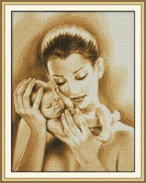 Mix 2 in 1 Mother and son cross stitch kit ,Handmade Cross Stitch Embroidery Needlework kits counted print on canvas DMC 14CT /11CT
