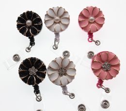 cheaper silver tone enamel Flower Design Retractable ID Name card Badge holder Reel ID Clip Card Badge Holders