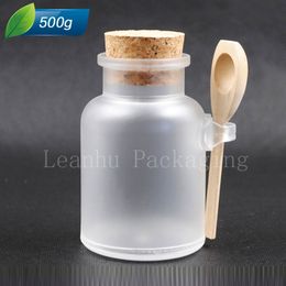 500g X 12 empty bath salt spoon plastic container , 500ml powder bottle with wooden cork spoon , round ABS plastic tin pot