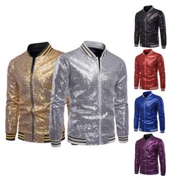 Sequins Gold Blazer For Men 2019 Slim Fit Mens Floral Print Striped Sleeve Coats 2XL British Style Prom Party Wedding Jackets