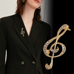 Korean New High-grade Metal Music Note Brooch Rhinestone Crystal Badge Fashion Dress Scarf Buckle Jewellery for Women Accessories