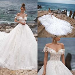 Naviblue 2020 Wedding Dresses Off Shouler Lace Appliques Beads Bridal Gowns Custom Made Sweep Train Ball Gown Wedding Dress Robe De Mariée