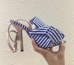 Hot Sale-stars style top quality blue stripe sandals hot brand summer thin heel new design national shoes young women plus size 42