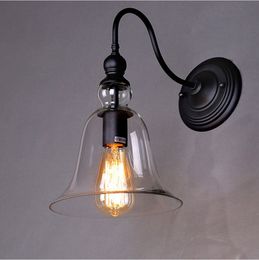Loft Vintage Bell Shape Glass Wall Sconce Clear Glass Shade Wall Lights Bar/Cafe Store/Home Wall Lamp Decor Hot Bending