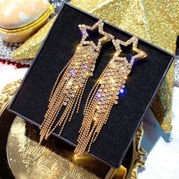 Fashion- Long Tassel Crystal Earrings for Women 2019 Bijoux Luxury Shiny Gold Color Star Dangle Earrings Jewelry Gifts