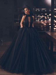 Black Backless Tulle Floor Length Prom Gowns high neck Long Formal Homecoming Graduation Dresses vestidos de gala Puffy Prom Dresses 2019