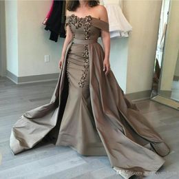 Mermaid Mother of the Bride Dresses With Detachable Train Off Shoulder Satin Beads Sweep Train Mother Dresses Formal Party Dress