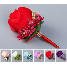 Hot Sale Best Man corsage for Groom groomsman silk rose flower Wedding suit Boutonniere accessories pin brooch decoration