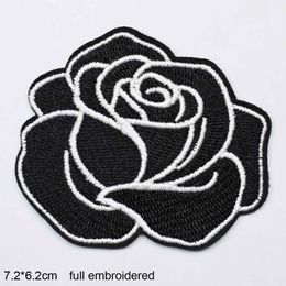 Black Flower Red Rose Embroidered Patch Iron On Patch Clothes Patch For Clothing Woman