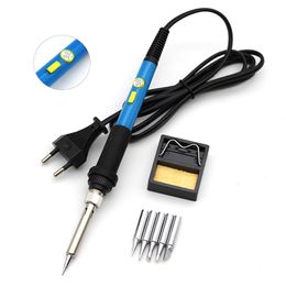 60W 220V Electric Soldering Iron Kit with 5 Tips Power Switch Adjustable Temperature Welding Tool EU Plug for Electronics Work