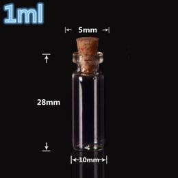 10*28*5mm 1ml Mini Clear Glass Bottles With Cork Empty Glass Vials Jars Small Wishing Bottle 300pcs