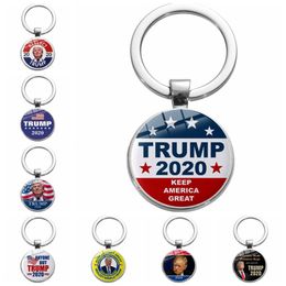 Donald Trump 2020 Keychain Keep America Great Key Ring Time Gemstone Souvenir Pendant Stainless Steel Key Holder Gift HHA1106