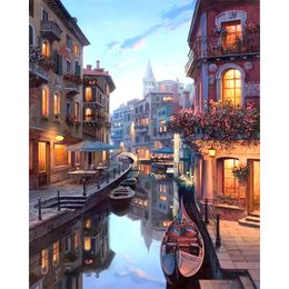 DIY Oil Painting By Numbers The Night of Venice Colour 22 50*40CM/20*16 Inch On Canvas For Home Decoration Kits [Unframed]