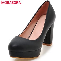 MORAZORA 2018 Office lady work shoes solid pu shallow high heels shoes big size 32-43 women pumps platform shoes contracted