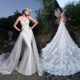 Ashle Justin Bride Mermaid Wedding Dresses With Detachable Train Sweetheart Sleeveless Backless Lace Wedding Gown Sweep Train robe de mariée