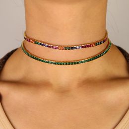 Wholesale-Gold plated green rainbow baguette cubic zirconia 30+10cm choker wedding gorgeous women necklace