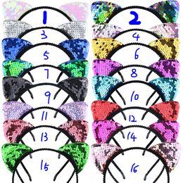 Reversible Sequin Cat Ears Headband Shiny Cat Ear Hairbands Bling Hairband Hair Accessories for Women Girls Party Performance