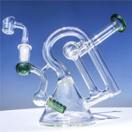 Green Glass Bongs Recycler Dab Rig Thick Beaker Bong Smoking Hookah 14mm Joint with Banger Glass Bong Cheap Glass Water Bongs