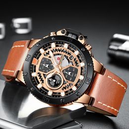 NAVIFORCE Mens Watches Top Brand Luxury Quartz Gold Watch Men Leather Military Waterproof Sport Wristwatch Relogio Masculino298h