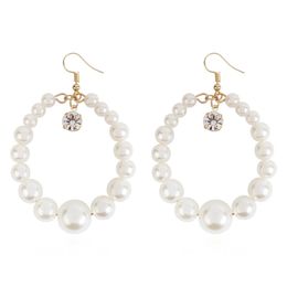 Fashion-earrings women pearl beads round charm huggie earring girl diamond pendants simple circle Designer Jewellery free shipping