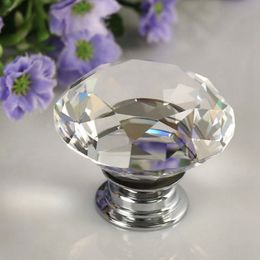 Diamond Furniture Handles 30mm Drawer Wardrobe Pulls Kitchen Cabinets Door Pull Knobs K9 Crystal Glass