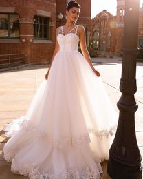 A Line Organza Country Princess Wedding Dresses Lace Applique Bridal Gown 2020 New Boho Wedding Gown luxury arabic dubai
