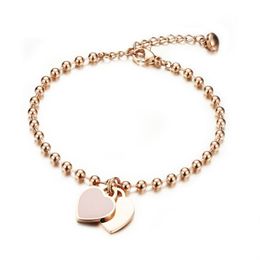 Fashion luxury designer rose gold titanium steel cute lovely heart charms bracelet for woman girls 20cm