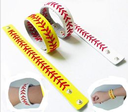 New Softball Baseball Leather wrap Bracelet Men's Sports Snap Closure Wristband Bangle For women Fan Jewelry in Bulk