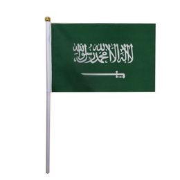 Saudi Arabia Flag 21X14 cm Polyester hand waving flags Saudi Arabia Country Banner With Plastic Flagpoles