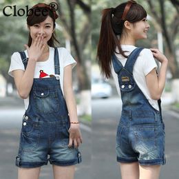 Rompers Women Denim Distresses Style Casual Jumpsuit Front Flap Pocket Short Overalls Girl Washed Jeans Jumpsuit Romper Ps size P149