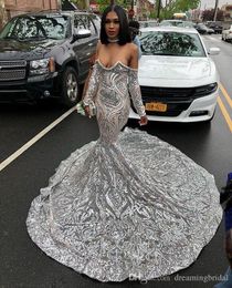 Sliver Mermaid Prom Dresses 2019 New Long Sleeve Sweep Strain Illusion Sweetheart Formal Evening Dress Party Gowns Custom Made