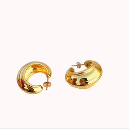 wide silver hoop earrings Canada - American Designer Small Hoop Earrings Elegant Modern Gold Plated Wide Loops Studs Sterling Silver Ear Nail Earings for Women Wholesale