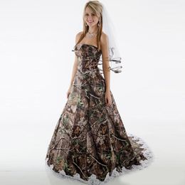 Modest Camo Wedding Dresses Strapless Appliques Backless Camouflage Country Wedding Gowns Brush Train Bridal Dresses