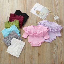Baby Rompers Toddler Ruffle Jumpsuits Newborn Long Sleeve Triangle Onesies Infant Solid Bodysuits Kids Girls Ins Ruffle Blouse Tops AYP269