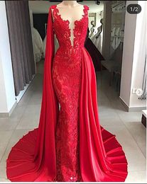 Real Photo Red Lace Sexy Long Evening Dresses Gowns Mermaid Lebanon 2019 Formale Kleider Abend Plus Size Prom Dresses