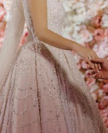 Свадебные платья Блестки Rhinestone Pearls Свадебные бальные платья с плеча Puffy Кружева Аппликации Свадебные платья плюс размер Petites сшитое