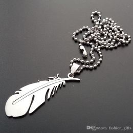 10pcs stainless steel peacock feather charm necklace fallen angel animal feather like leaf chicken hair burst jewelry