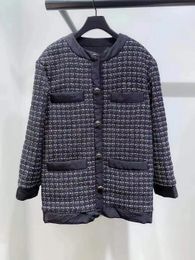 2019 Fall Autumn Long Sleeve Round Neck Blue Plaid Print Tweed Panelled Buttons Jacket Coat Women Fashion Jackets Outwear Coats O16153259S