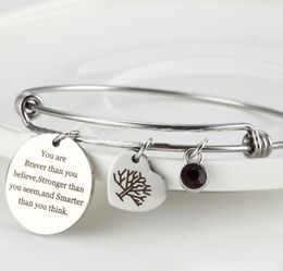 Stainless steel You are Braver Than You Believe Think Birthday Gifts Fashion Bracelet with Birthstone & Heart Tree of Life
