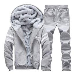 ASALI 2018 Men Hoodies Male Moletom Warm Thick Velvet Solid Sweatshirt Tracksuit Men Hoodies And Sweatshirts Jacket+Pants 2 PCS