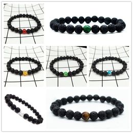 Simple Natural Black Lava Stone Turquoise Bracelet DIY Aromatherapy Essential Oil Diffuser Bracelet for women Men