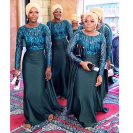 African Dubai Mermaid Bridesmaid Dresses With Sequined Appliques Long Sleeve Wedding Guest Dress Satin Maid Of The Honour vestido de festa