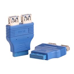 High Quality Connectors 20 pin Motherboard Header Female to Dual USB 3.0 Type A Female Adapter Connector Blue